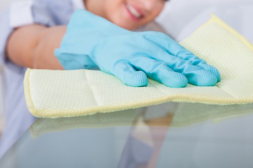 Professional cleaners working in a Finchley communal area